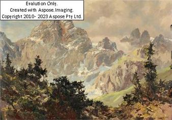 (Triest 1887-1963) Auf dem Weg von der Austria-Hütte zur Südwand-Hütte - Blick auf Dachstein-Südwand - Viktor Gutman