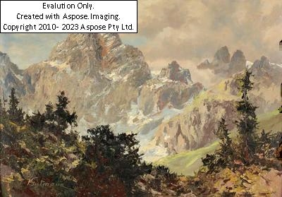 Artwork by Viktor Gutman, (Triest 1887-1963) Auf dem Weg von der Austria-Hütte zur Südwand-Hütte - Blick auf Dachstein-Südwand, Made of Öl auf Karton