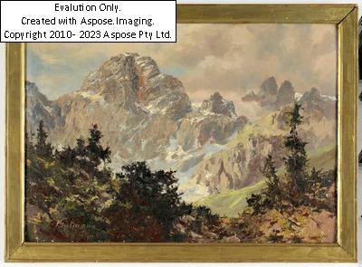 Artwork by Viktor Gutman, (Triest 1887-1963) Auf dem Weg von der Austria-Hütte zur Südwand-Hütte - Blick auf Dachstein-Südwand, Made of Öl auf Karton