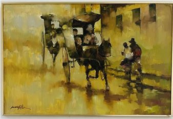 Original Rod Marbella - Travelling at Dusk. Signed Lower Left. Measures: 58cm x 89cm. With Frame: 60cm x 91.5cm - Rod Marbella