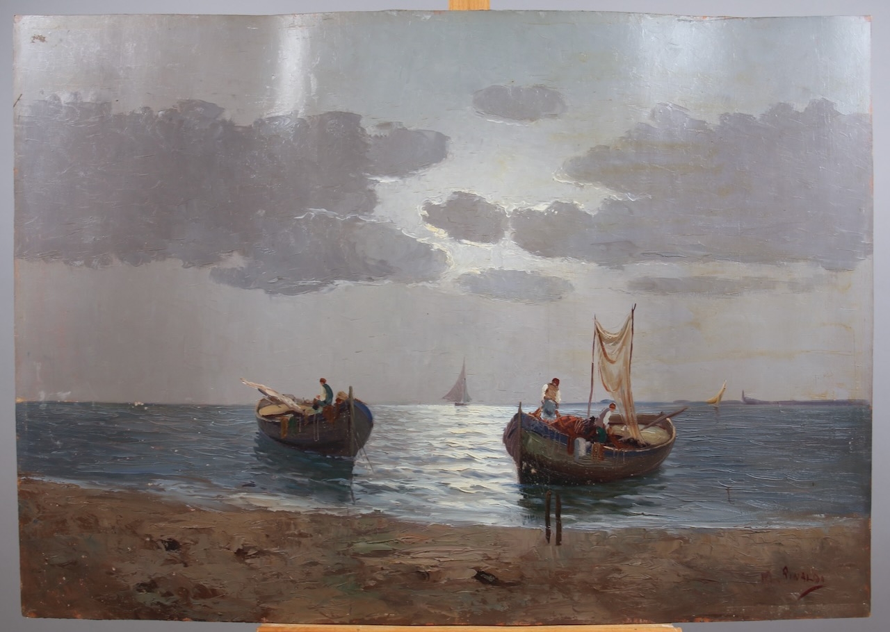 Artwork by Mario Rinaldi, Mondlicht am Strand, Made of oil on wood