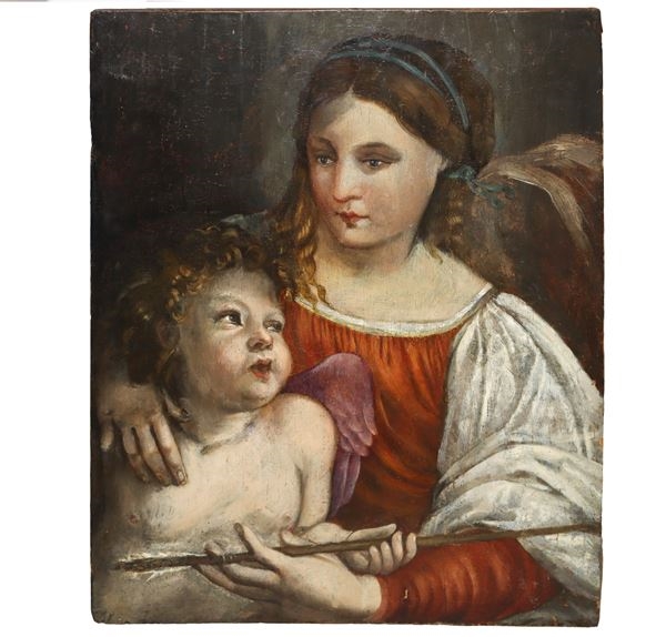 Artwork by Jacopo Palma il Vecchio, Cupid and Venus , 16th century, Made of Oil on panel