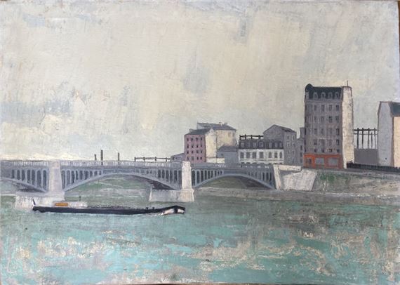 Henri Van Moé (1930-1989) Le pont d'Asnières, Oil on canvas Titled on back H: 65x92 cm by Henri Van Moé