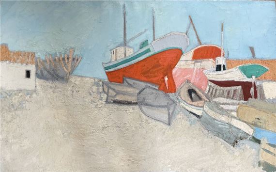 Henri Van Moé (1930-1989) El Astillero (The Construction Site), Oil on canvas Titled on back H: 72.5x116 cm by Henri Van Moé