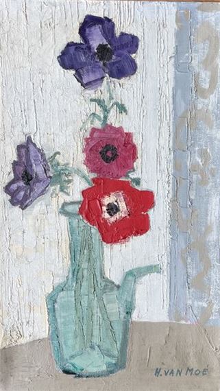 Henri Van Moé (1930-1989) Les anémones, Oil on canvas Signed lower right Titled on back H: 46x36.5 cm