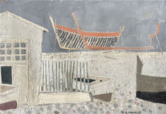 Henri Van Moé (1930-1989) Le chantier, Oil on canvas Signed lower right Titled on back H : 38x55 cm by Henri Van Moé