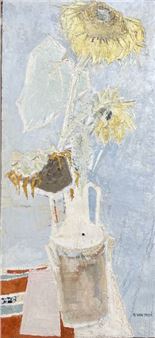 Henri Van Moé (1930-1989) Sunflowers, Oil on canvas Signed lower right Titled on back H: 107.5x49.5 cm - Henri Van Moé