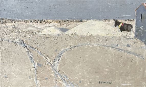 Henri Van Moé (1930-1989) Les batages, Oil on canvas Signed lower right Titled on back H : 32,5x55 cm by Henri Van Moé