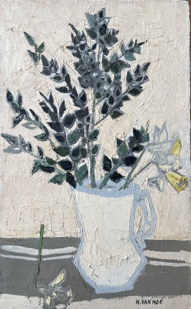 Artwork by Henri Van Moé, Henri Van Moé (1930-1989) Le bouquet de fragon, Oil on canvas Titled on back H: 54x33 cm, Made of Oil on canvas