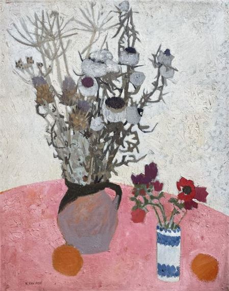 Henri Van Moé (1930-1989) Bouquet de chardons, Oil on canvas Signed lower left Titled on back H: 81x64 cm