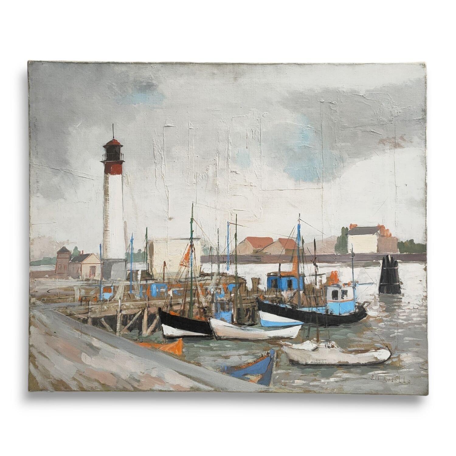 Pierre-Marie Rudelle | Bateaux au pied du phare dans le port | MutualArt