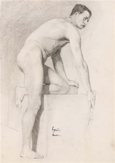 Liegender männlicher Akt - Männlicher Akt, von der Seite gesehen - Reiterstudie - Robert Von Haug