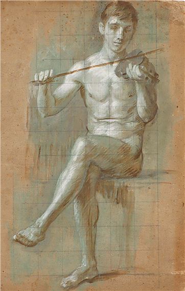 Sitzender, nackter Geiger, männliche Akte (2), Sitzende Frau in antiken Gewand (2), Putti und Rückenakt eines Kindes