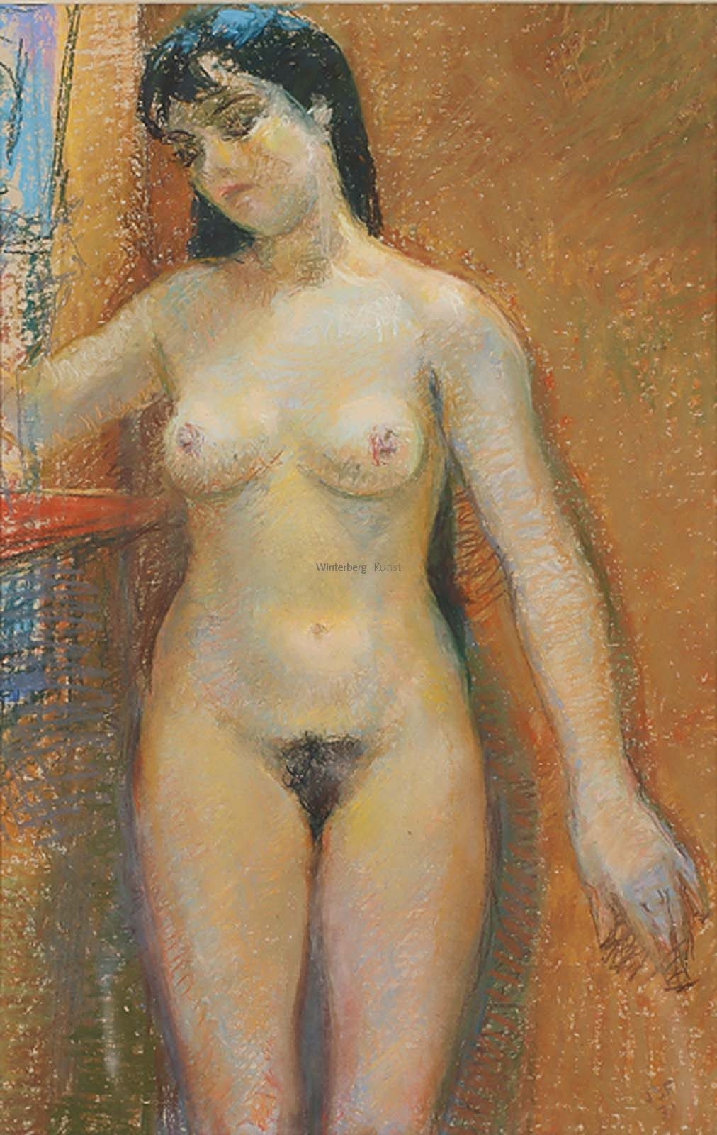 Artwork by Jean Sylvain Fontaine, Femme nue aux Cheveux noirs, Made of Pastel