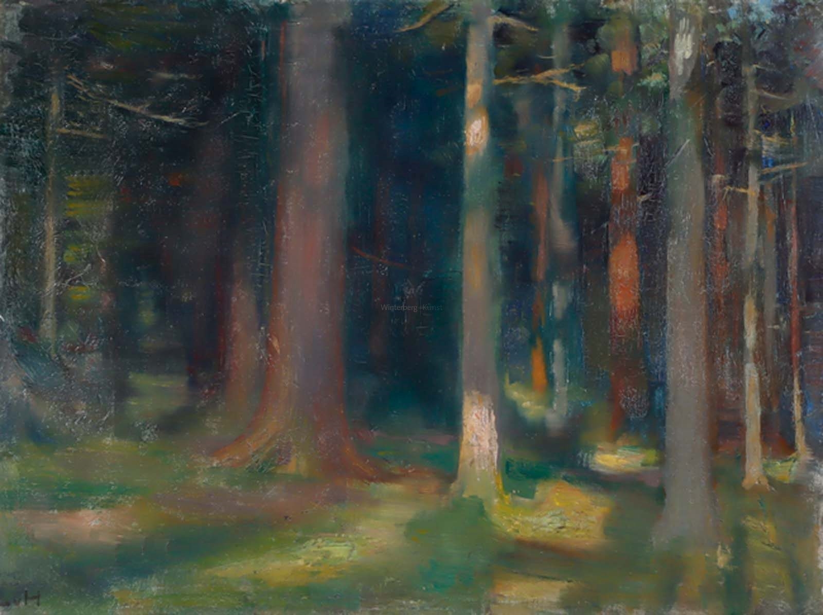 Artwork by Ludwig von Hofmann, Wald mit durchbrechender Sonne