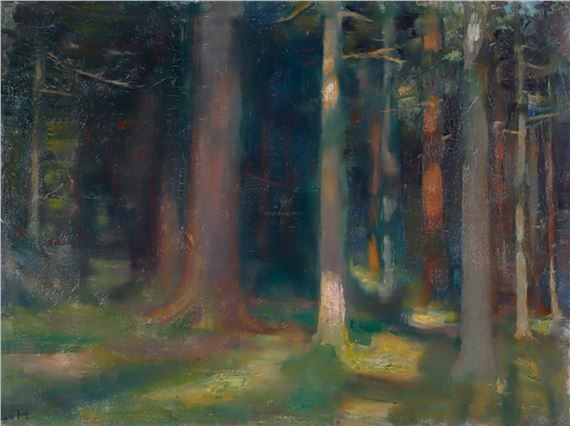 Wald mit durchbrechender Sonne by Ludwig von Hofmann, circa 1900