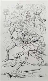 Harry Furniss (1854-1925) Pen and ink Historical cartoon depicting two men in a fight, one with - Harry Furniss