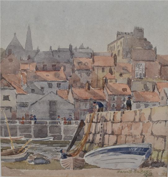 Quayside, Whitby, Yorkshire by Harold Gilbert, dated 1968