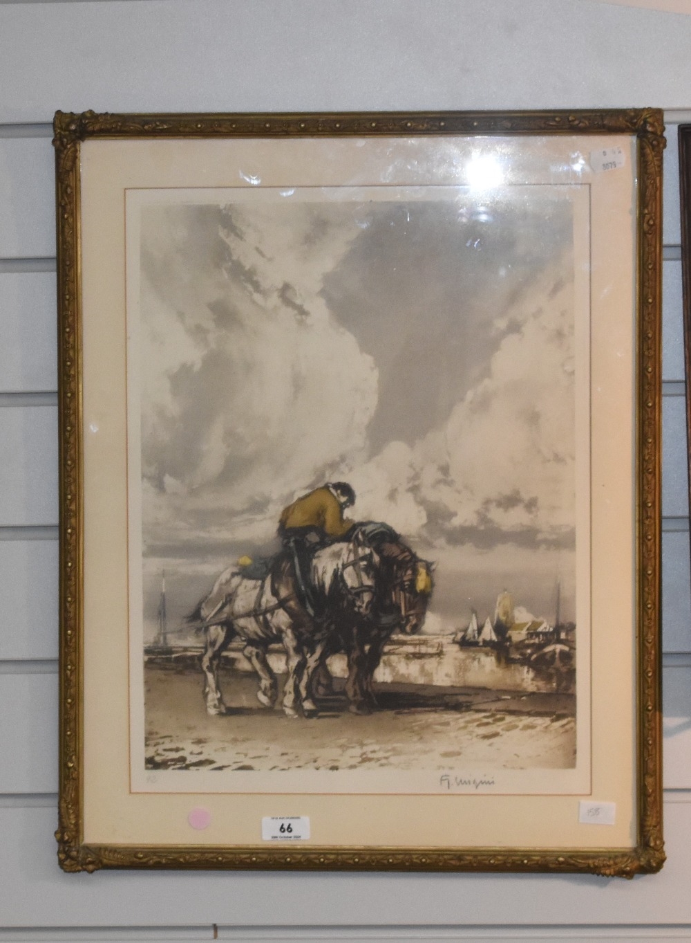 Artwork by Ferdinand-Jean Luigini, Work horses in a harbour, Made of aquatint
