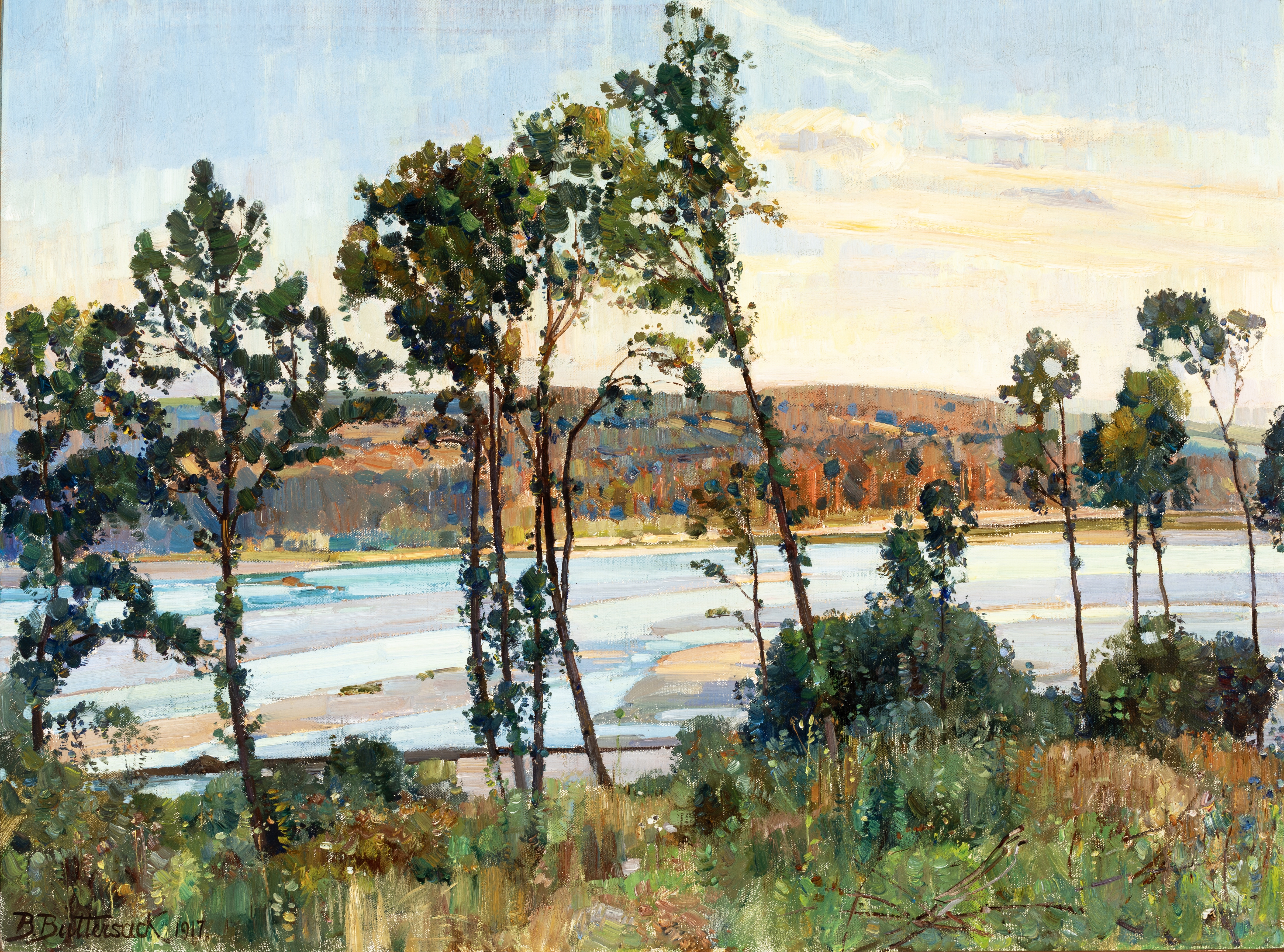 Artwork by Bernhard Buttersack, Uferlandschaft an der Isar, Made of Oil on canvas