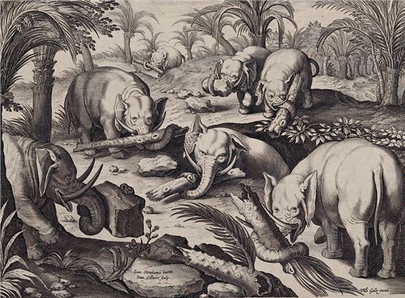 Jan Straet | after The elephants standing out of the trap Plate from a ...