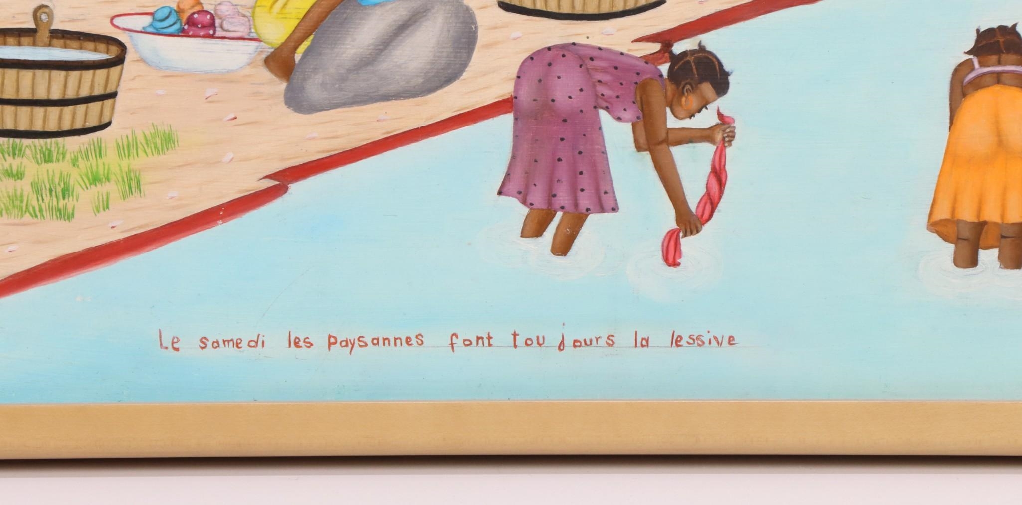 Artwork by Jean Claude Severe, Haitian folk art landscape, Made of Oil on board