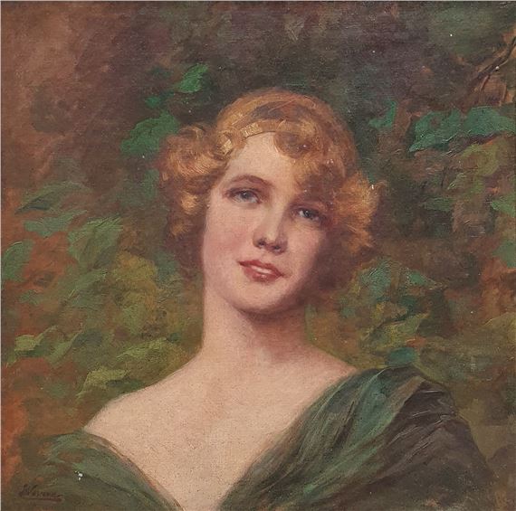 'Woman in a Green Dress' by Émile Vernon, 19th Century