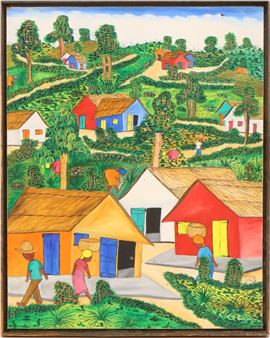 Haitian folk art village scene - Wilfrid Deprez