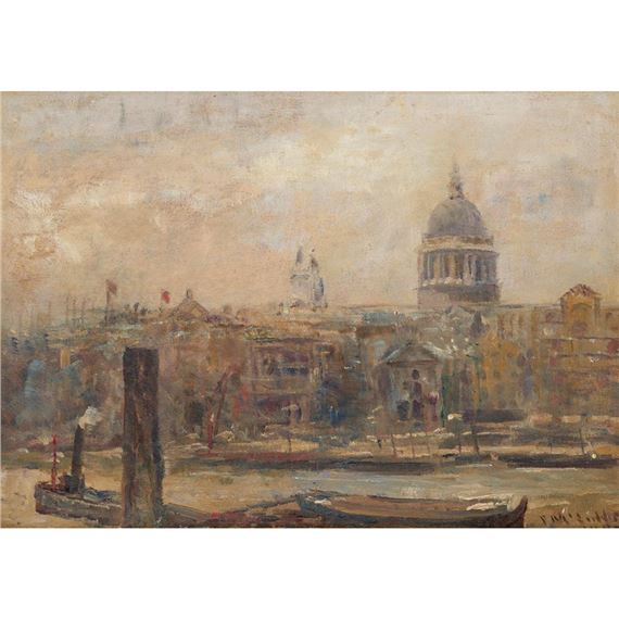 FREDERICK MCCUBBIN (1855-1917) Thames and St Paul's Cathedral 1908 oil on wood panel 24 x 34cm by Frederick McCubbin, 1908