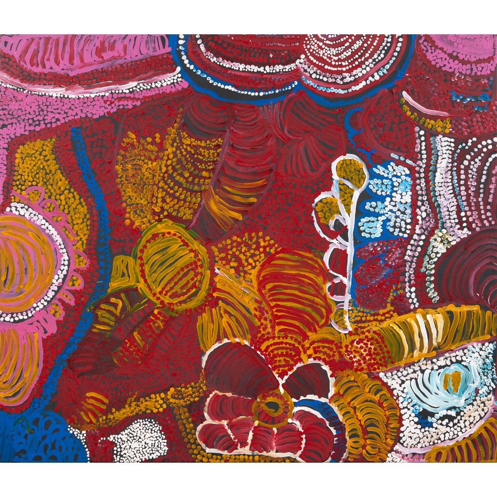 Artwork by Eileen Yaritja Stevens, EILEEN YARITJA STEVENS (c.1919-2008) (Language group: Pitjantjatjara) Piltari 2006 synthetic polymer paint on canvas 124.5 x 144cm, Made of synthetic polymer paint on canvas
