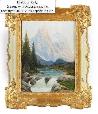 (Kumrovitz bei Brünn Gebirgsfluss, signiert Benesch, Öl auf Karton, 24 x 18 cm, gerahmt, (Wi) by Josef Ferdinand Benesch