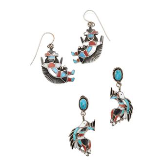 Two pairs of Zuni channel-inlay earrings - Alonzo Hustito