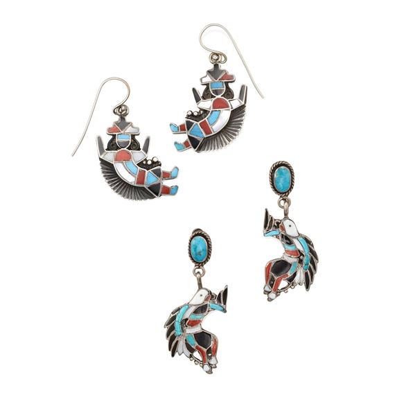 Two pairs of Zuni channel-inlay earrings - Alonzo Hustito