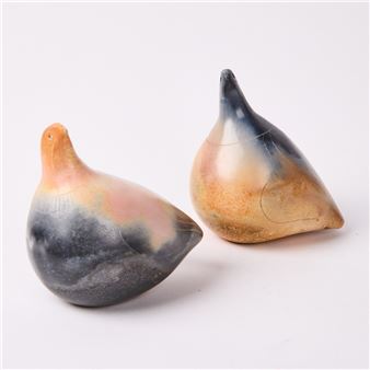 A Pair of Raku Fired Bird Ornaments by Jo Monroe - Jo Monroe