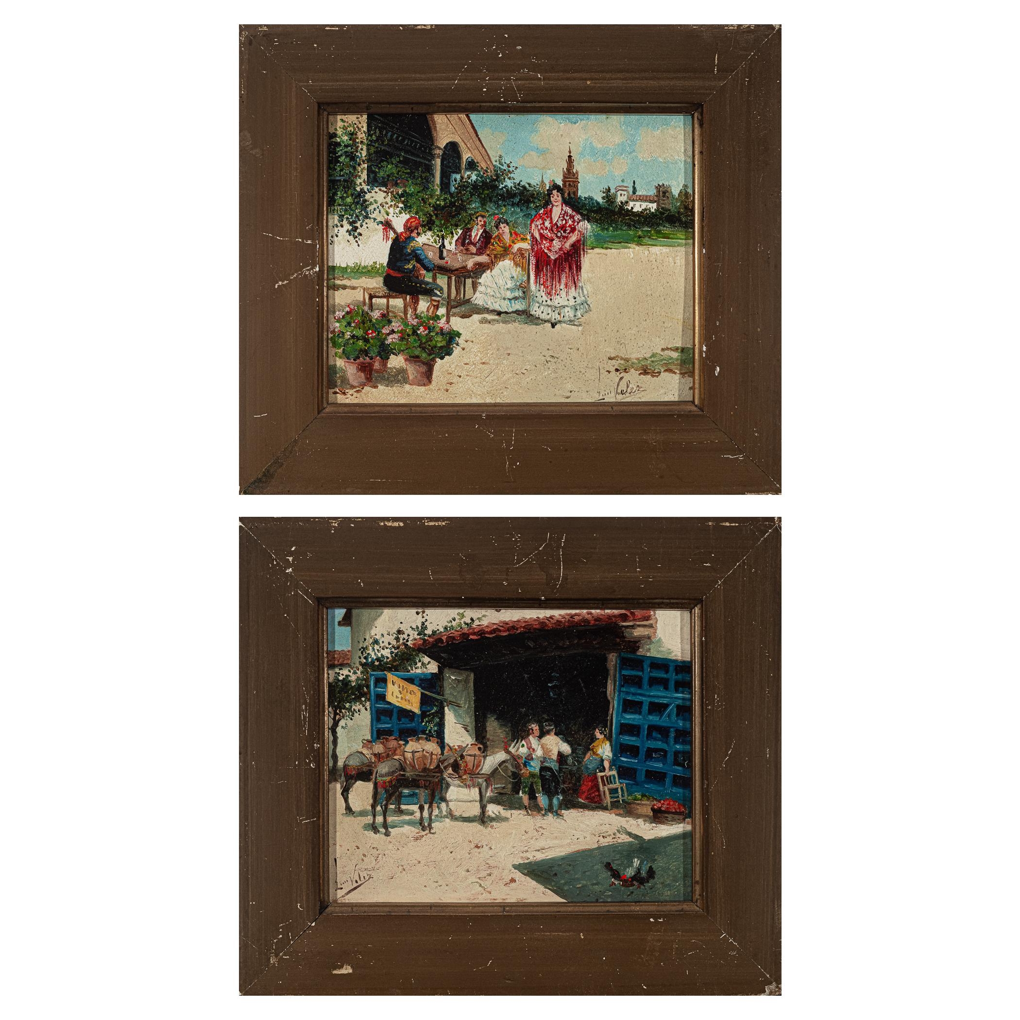 Artwork by Lucas Velez, Escenas andaluzas, Made of oil paintings on board and cardboard