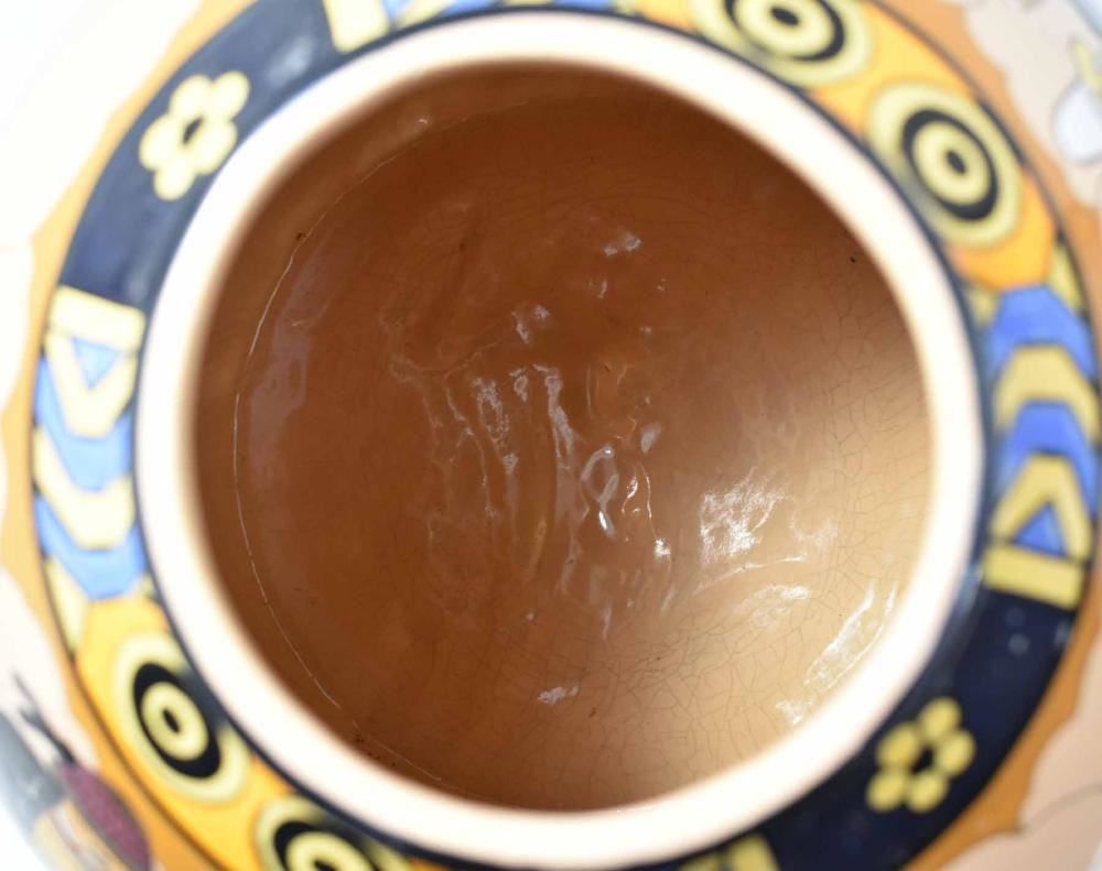 Artwork by Henriot Quimper, HENRIOT QUIMPER SEVELLEC FAIENCE BOULE VASE, Made of black, light blue, green