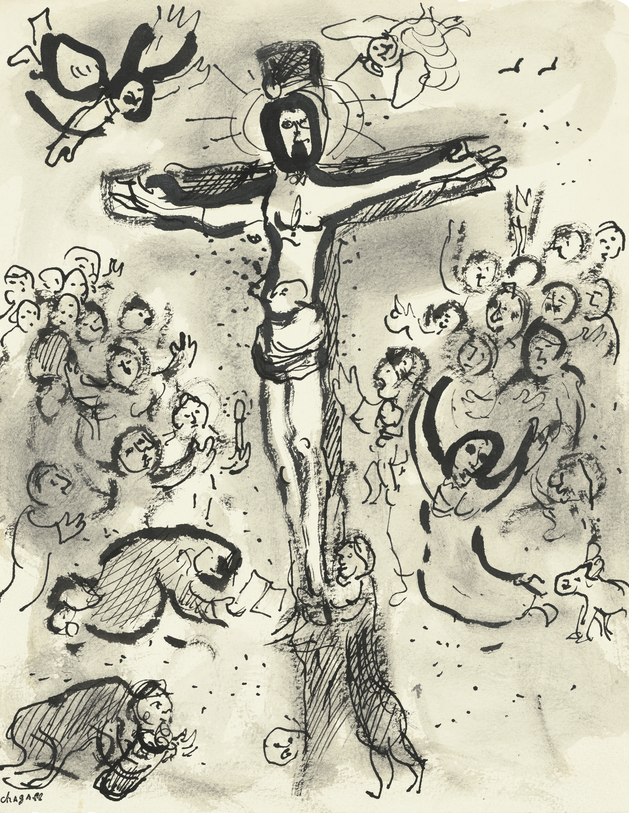 Marc Chagall | Crucifixion sur fond gris (1971) | MutualArt