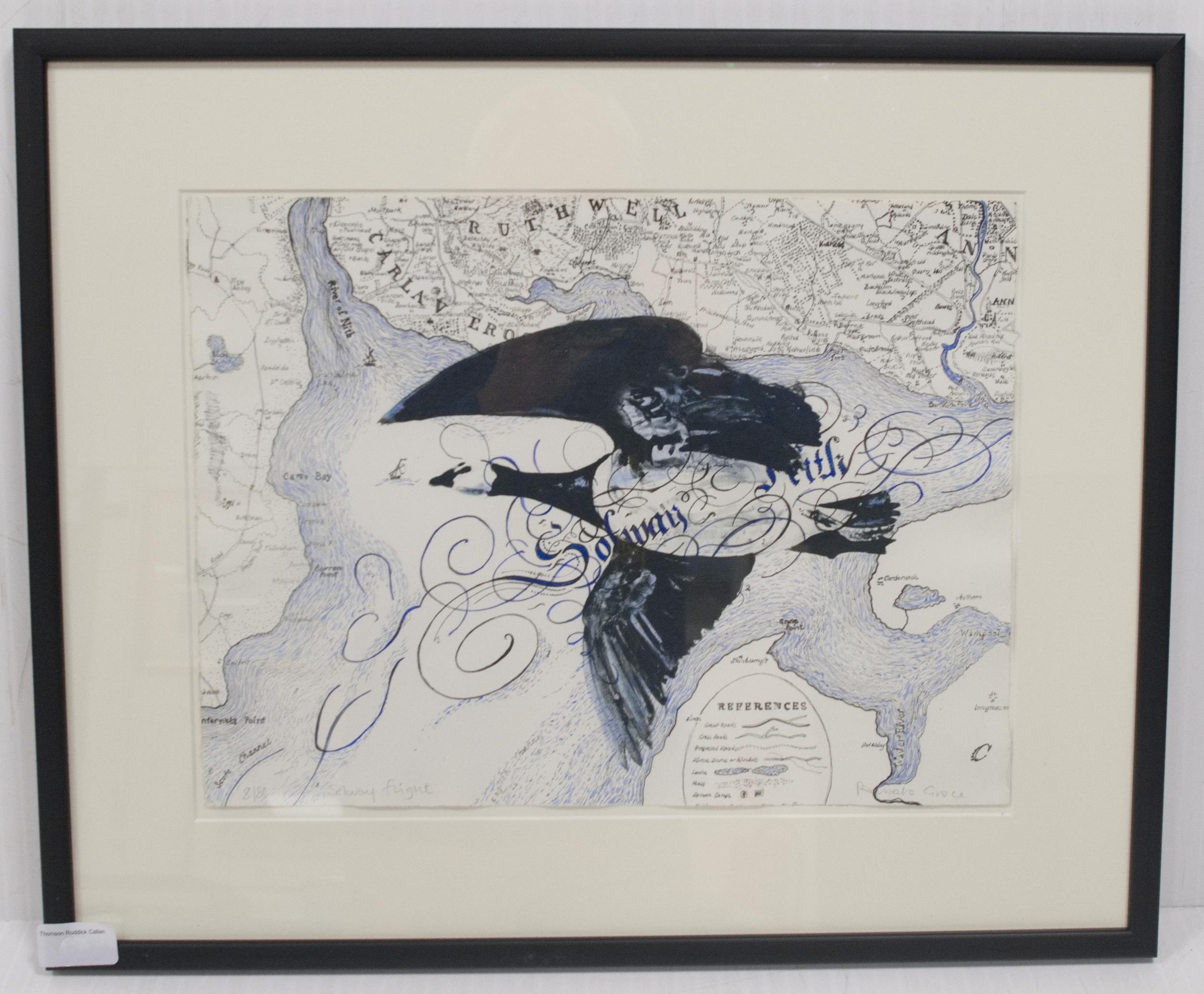 Artwork by Pamela Grace, 
Solway Flight
Signed, two-plate etching, 44cm x 54cm. ARR, Made of plate etching