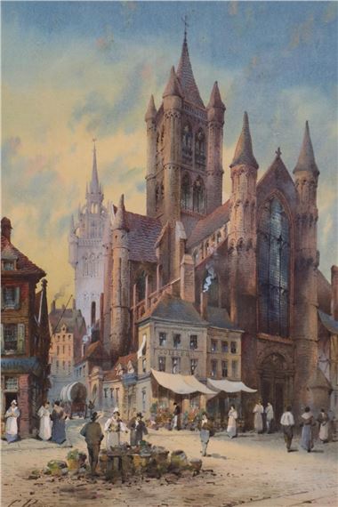 Charles Rousse | aspect of Ghent Cathedral and Rheims Cathedral, image ...