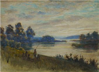 Camp on the Riverbank at Dusk - Francis Quaife