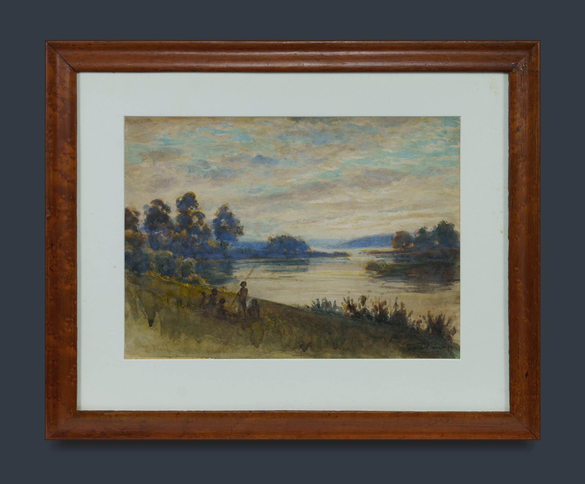 Artwork by Francis Quaife, Camp on the Riverbank at Dusk