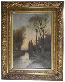 Wooded river landscape at sunset - Marinus Gidding