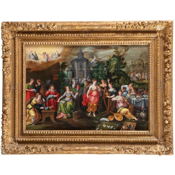 Artwork by Pieter Lisaert III, Parábola de las vírgenes necias y prudentes, Made of óleo sobre tabla