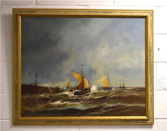 sailing boats in stormy seas by Harrij van Dongen