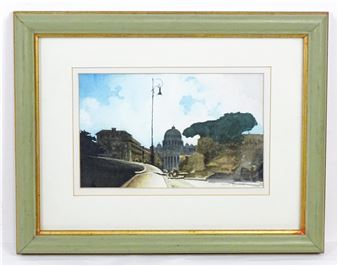 The Vatican at Dusk. Signed lower right and ascribed verso. Approx. 6 3/4" x 10 1/2" - Brian Dower