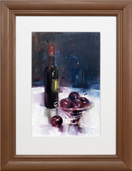 STILL LIFE, BOTTLE AND CHERRIES by Marion Drummond