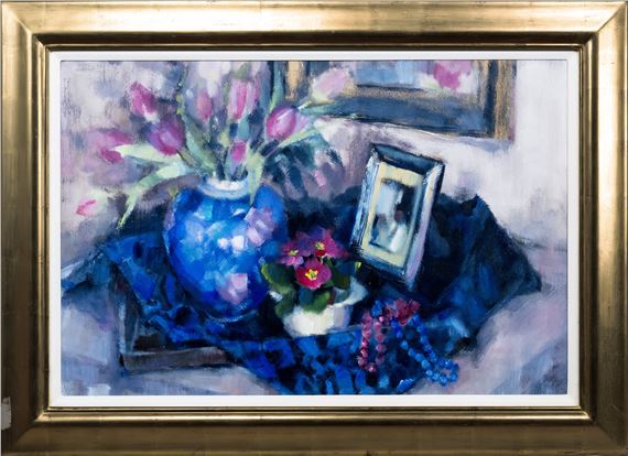 STILL LIFE WITH FLOWERS AND PHOTO FRAME by Marion Drummond