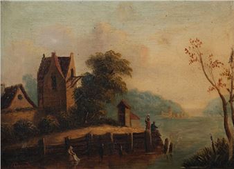 Pendants,"Windmill by the River" and "Tower by the River" - Durand, Louis