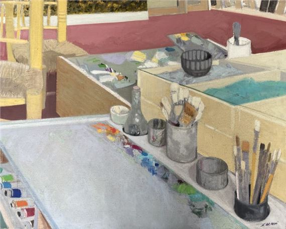 Henri Van Moé (1930-1989) Palettes, Oil on canvas Signed lower right Titled on back H: 73x92 cm