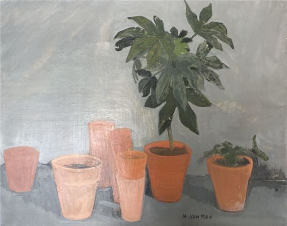 Henri Van Moé (1930-1989) Plantes vertes, Oil on canvas Signed lower right Titled on back H: 73x91.5 cm
